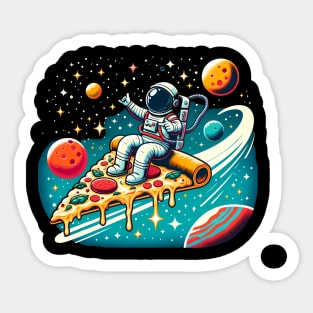 Funny Pizza Lover, Astronaut Surfing in Space Sticker